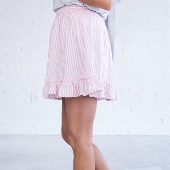 NWT Very J Striped Pink White Elastic Waist 100% Cotton Spring Ruffled Skirt - Picture 4 of 9